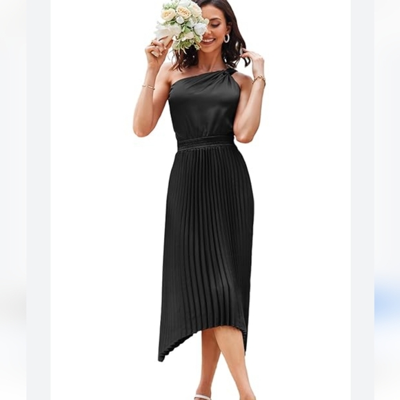 GRACE KARIN Women's Summer One Shoulder Satin Dress Sleeveless Twist Pleate SZ S - Picture 2 of 9